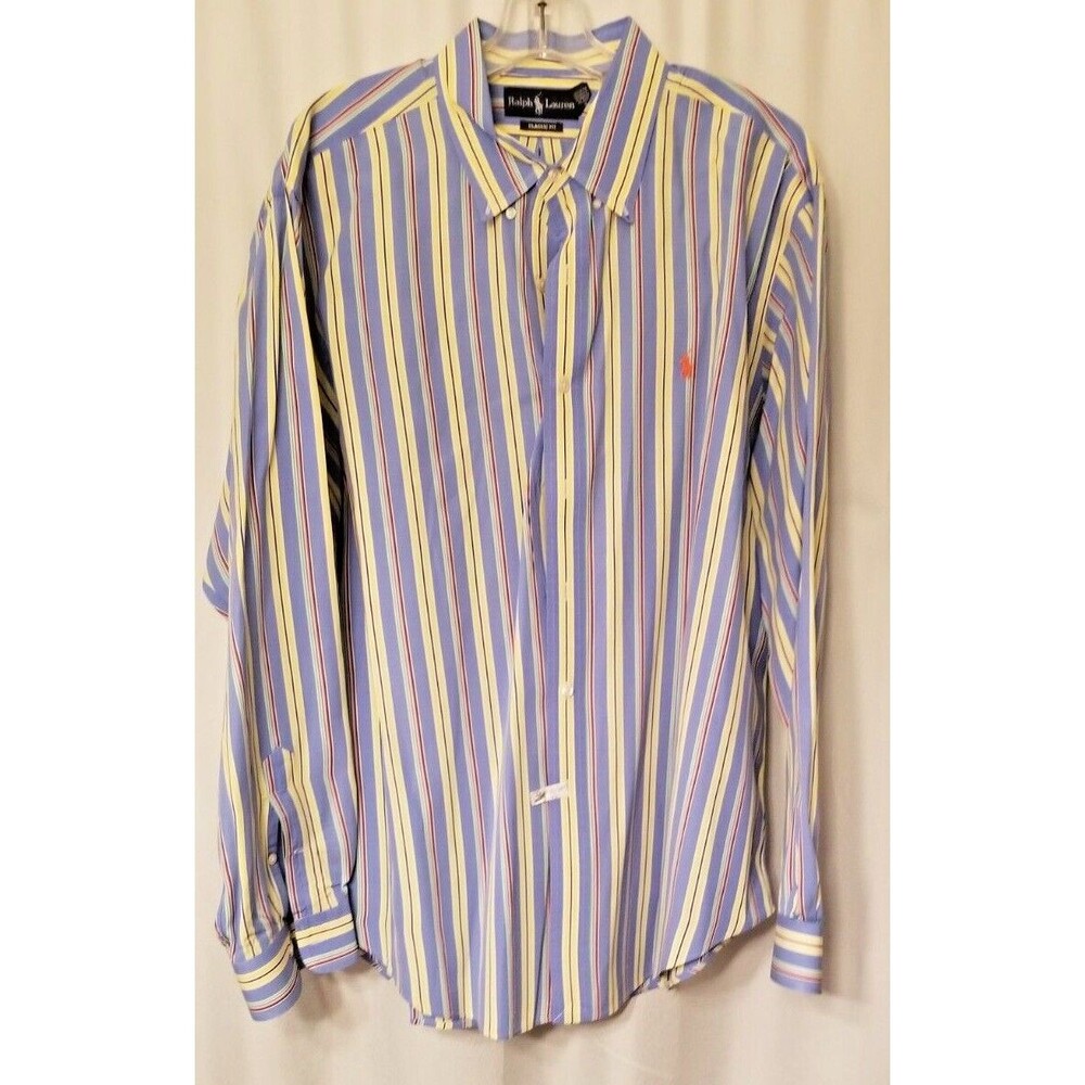 Ralph Lauren Men's Shirt Striped Classic Fit Button Down Multi-Color LOGO XXL